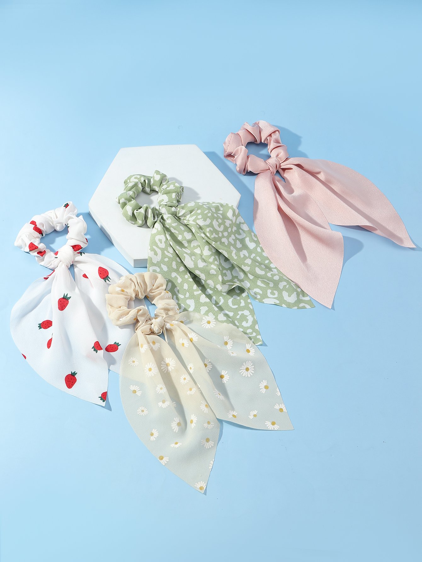 Set of 4 - Floral Print Hair Scrunchies