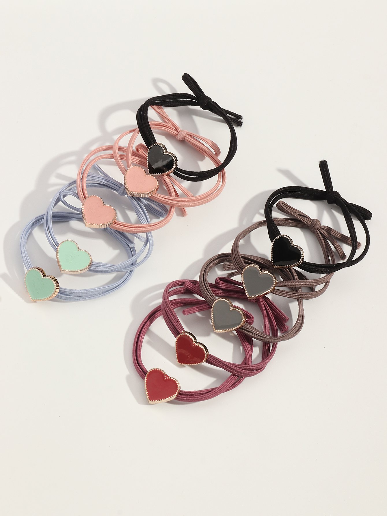 Set of 10 - Heart Detail Hair Ties