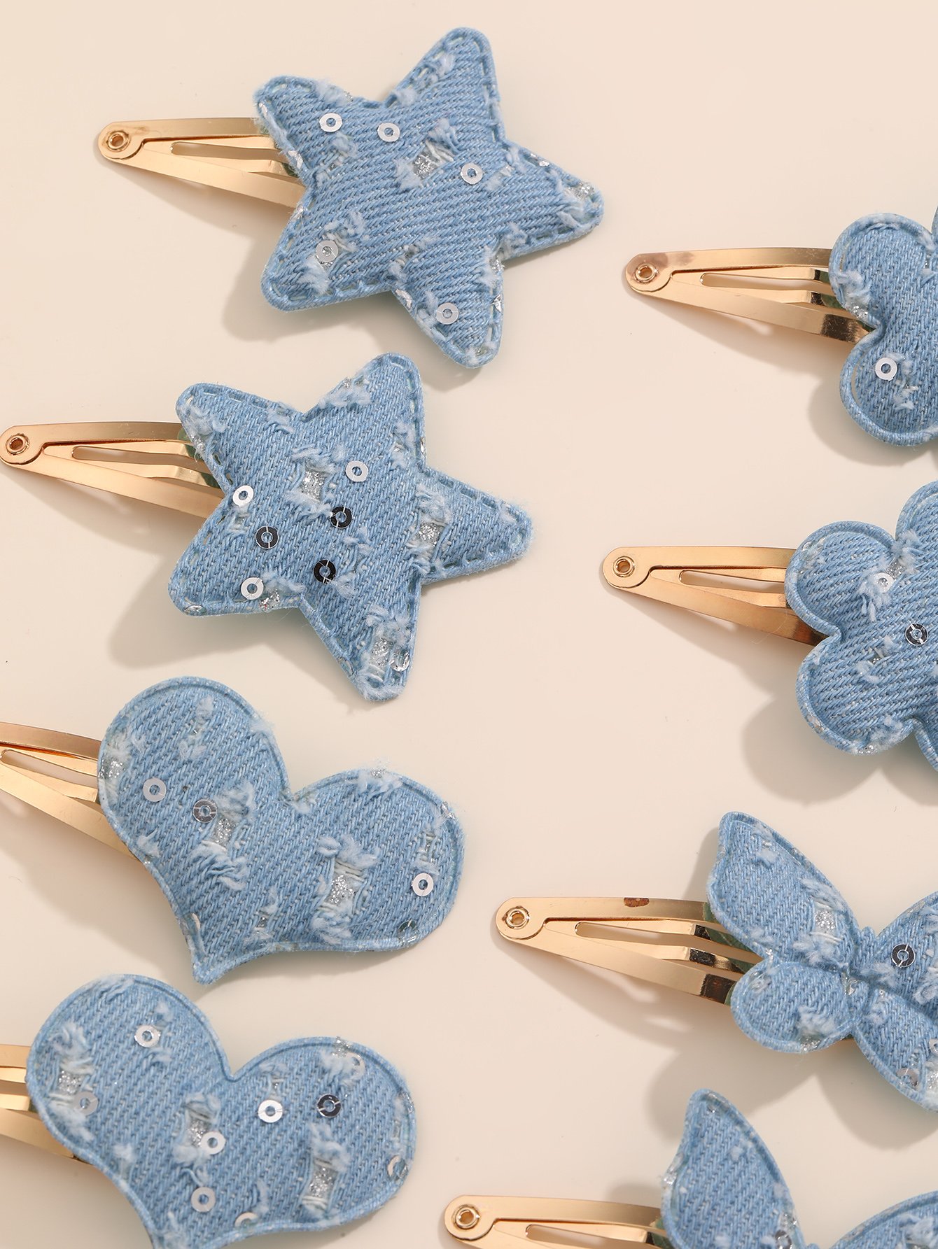 Pack of 8 - Girls Blue Denim Sequin Hair Accessories