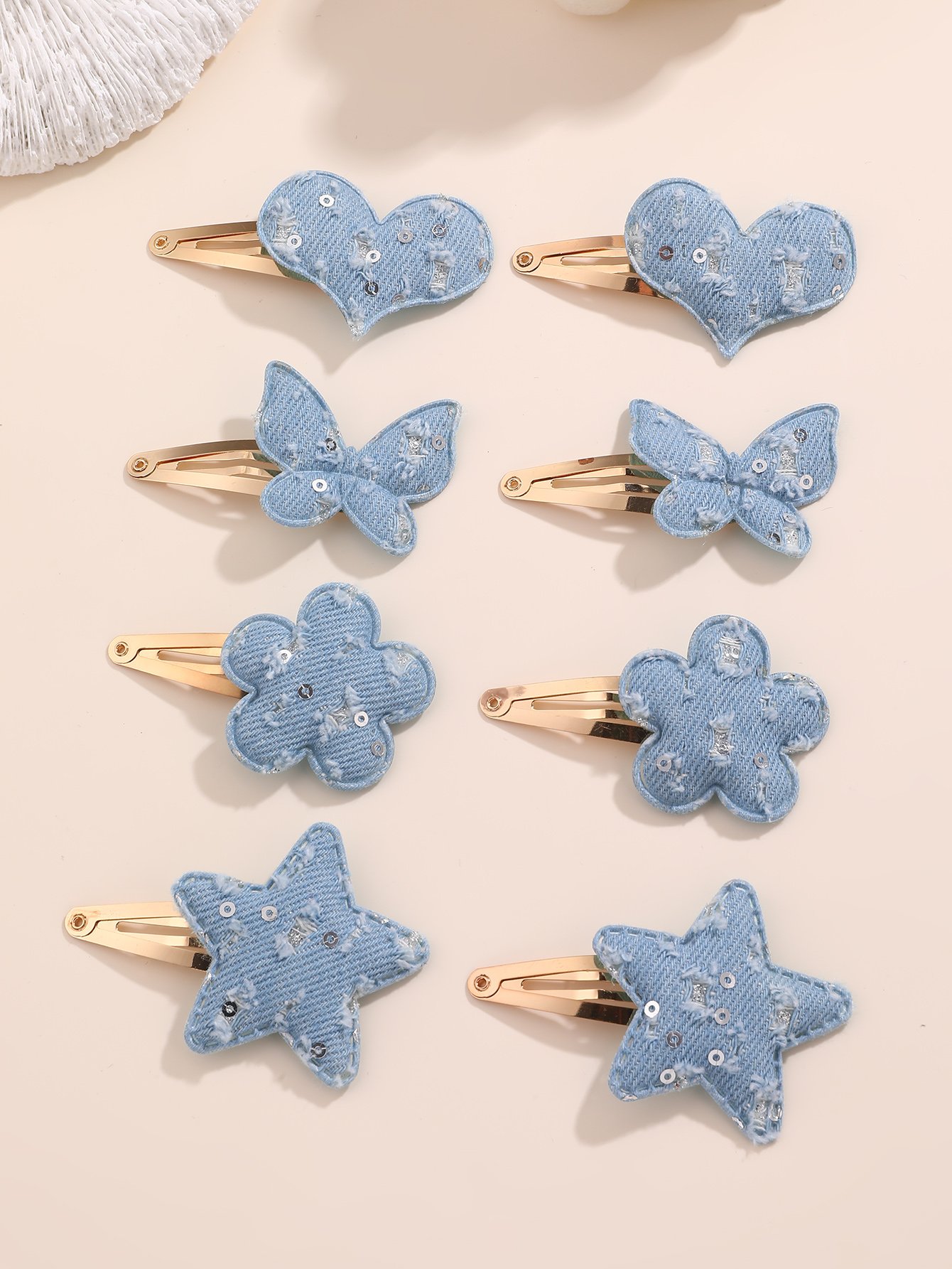 Pack of 8 - Girls Blue Denim Sequin Hair Accessories