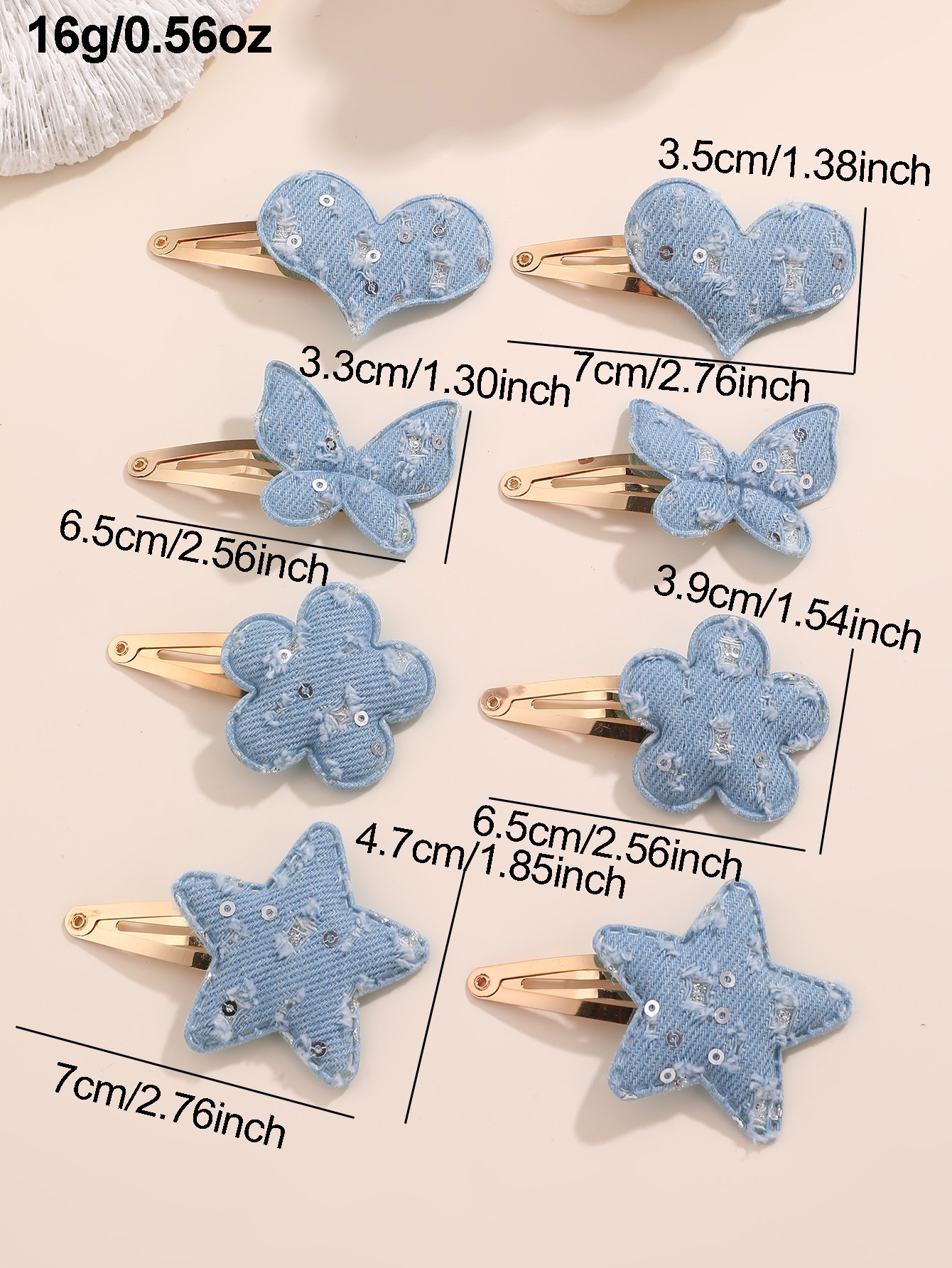 Pack of 8 - Girls Blue Denim Sequin Hair Accessories
