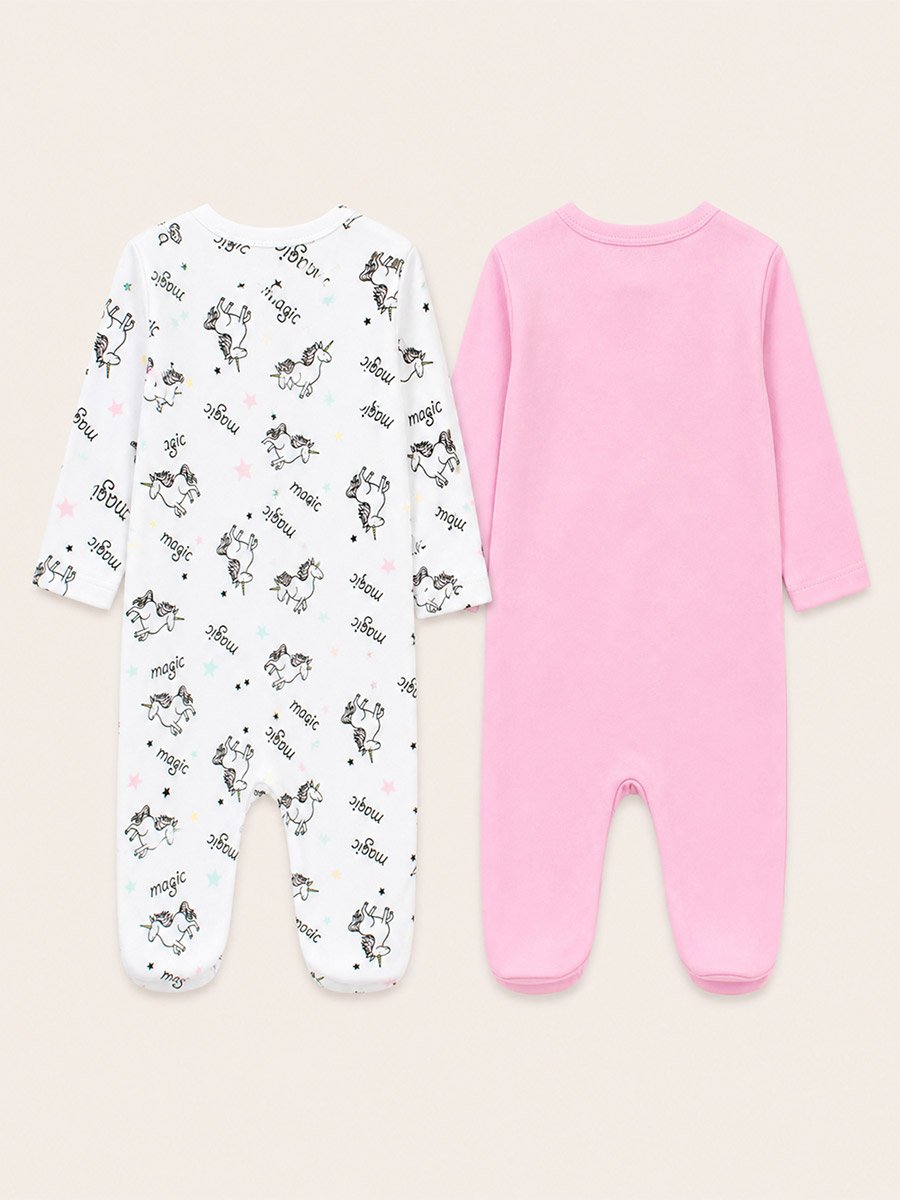 Baby Pack of 2 - Soft Cotton Footed Sleepsuits