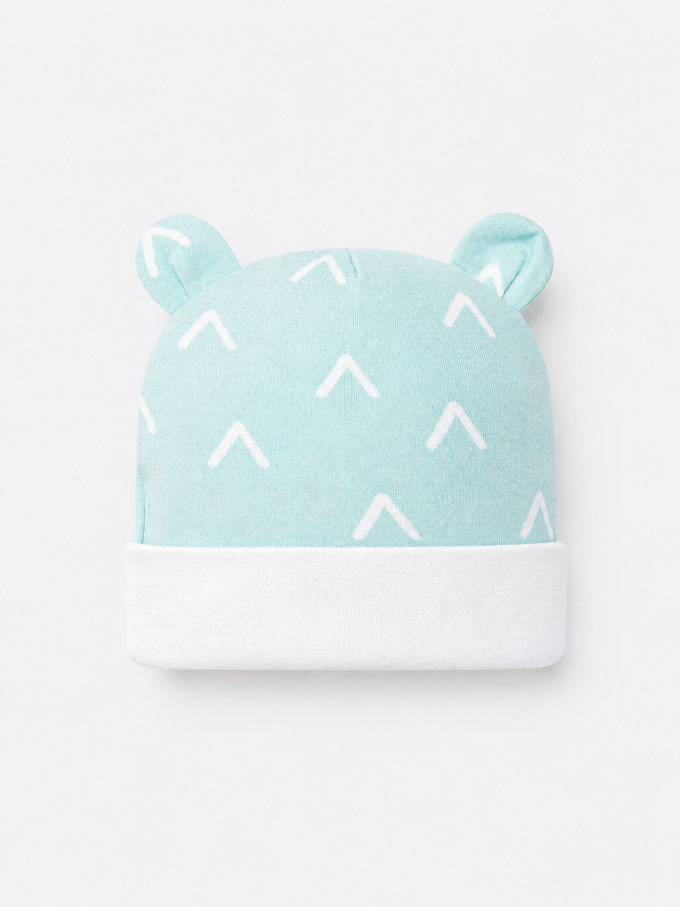 Newborn 3-Piece Green Cotton Printed Hat, Mittens and Booties