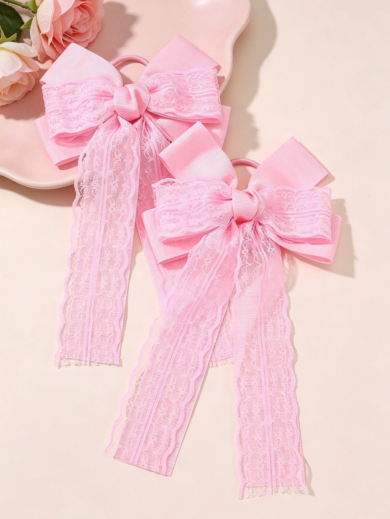 Set of 2 - Solid Lace Bowknot Hair Ties