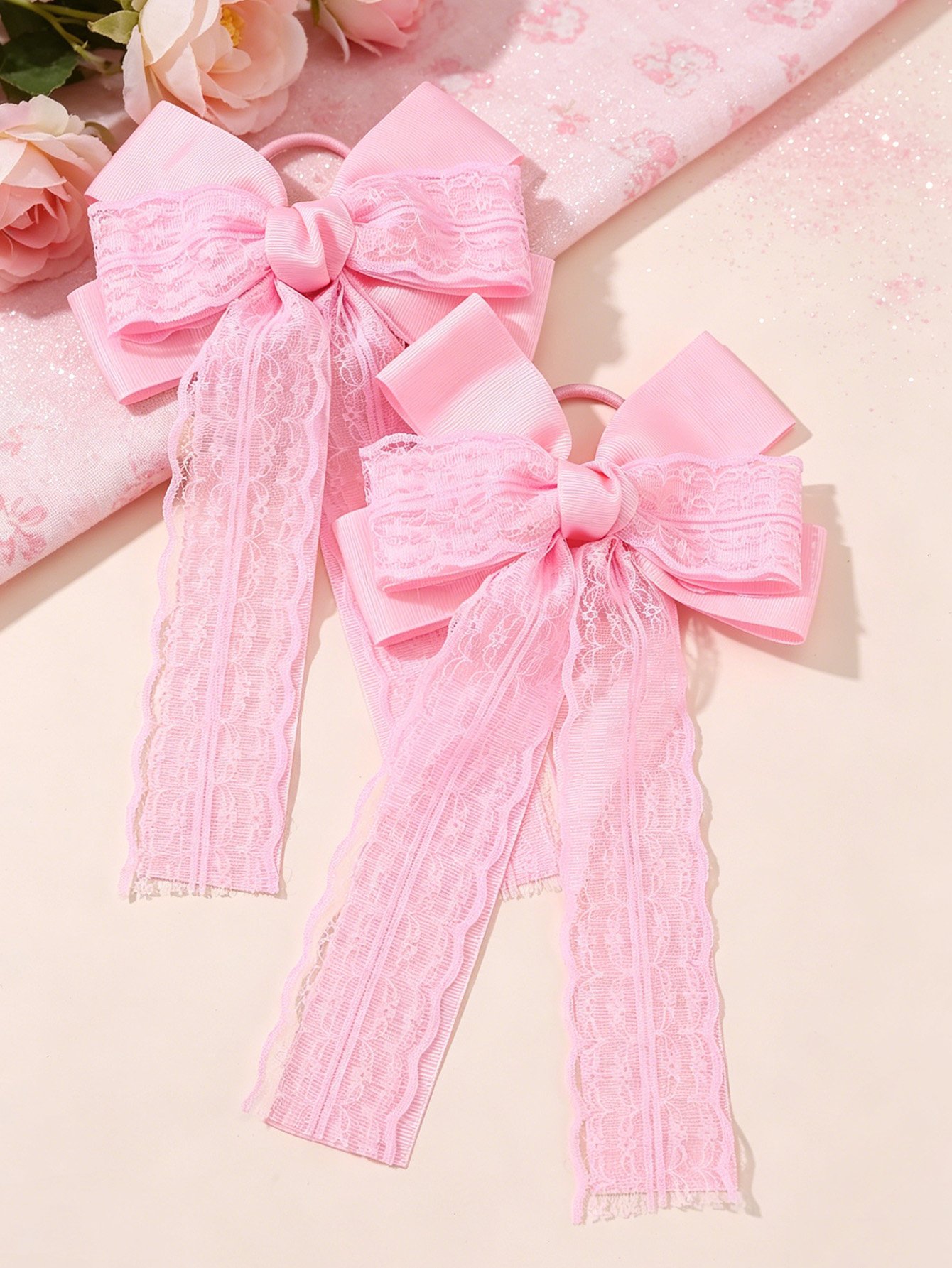 Set of 2 - Solid Lace Bowknot Hair Ties