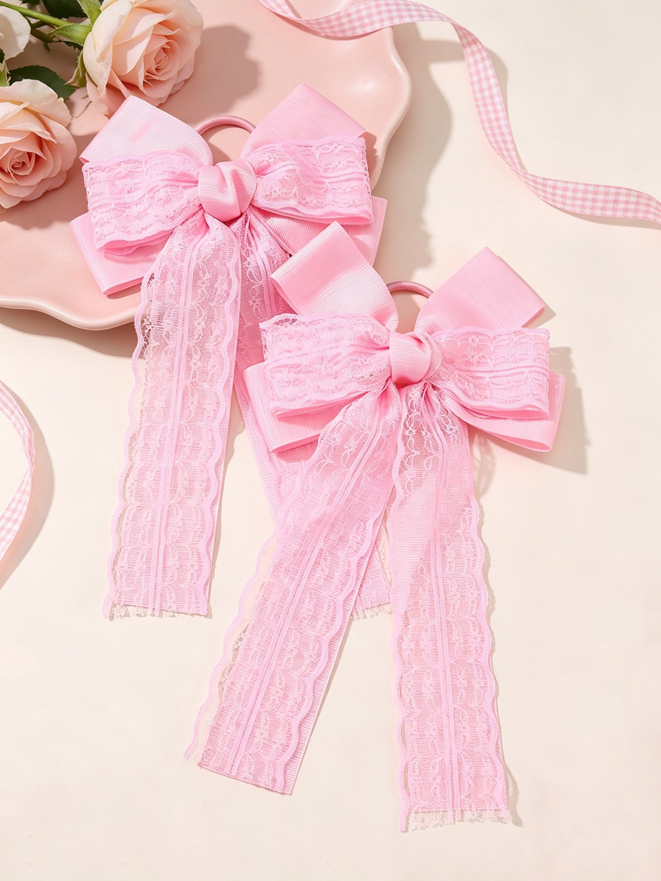 Set of 2 - Solid Lace Bowknot Hair Ties