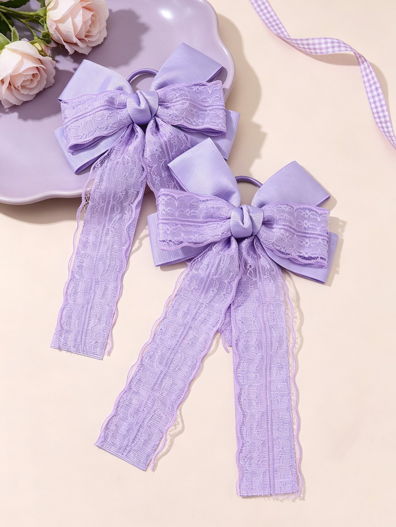 Set of 2 - Solid Lace Bowknot Hair Ties