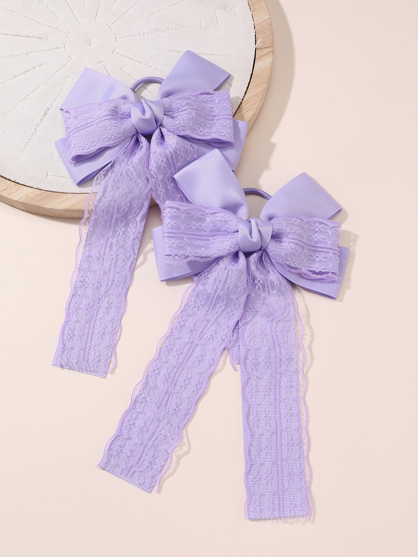 Set of 2 - Solid Lace Bowknot Hair Ties