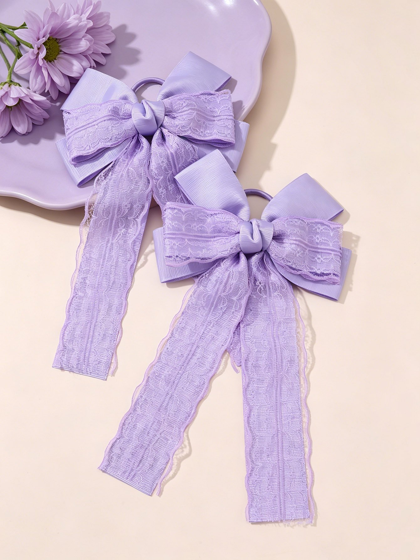 Set of 2 - Solid Lace Bowknot Hair Ties
