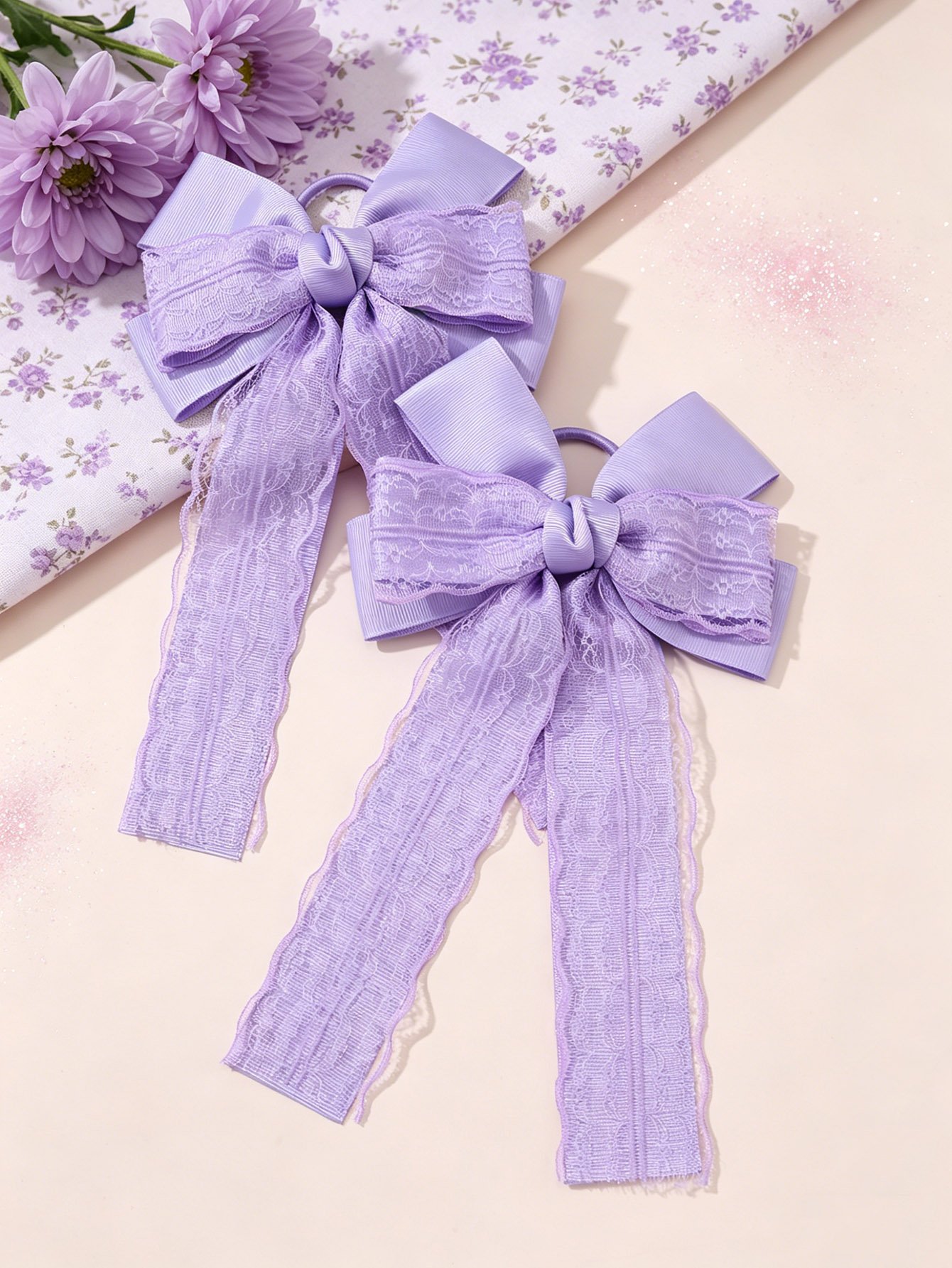Set of 2 - Solid Lace Bowknot Hair Ties