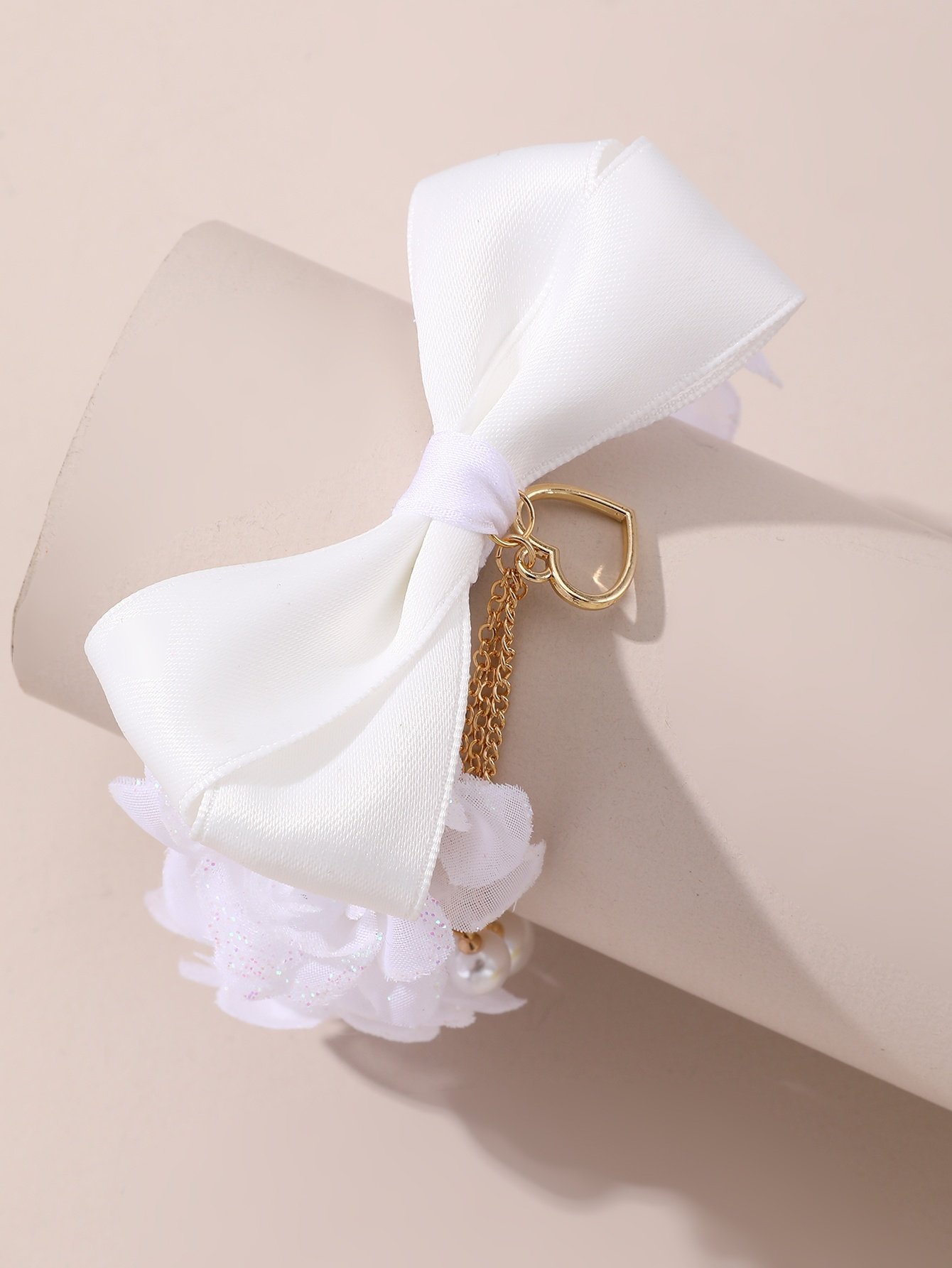 Girls White pearl Drop Bow Hair Tie