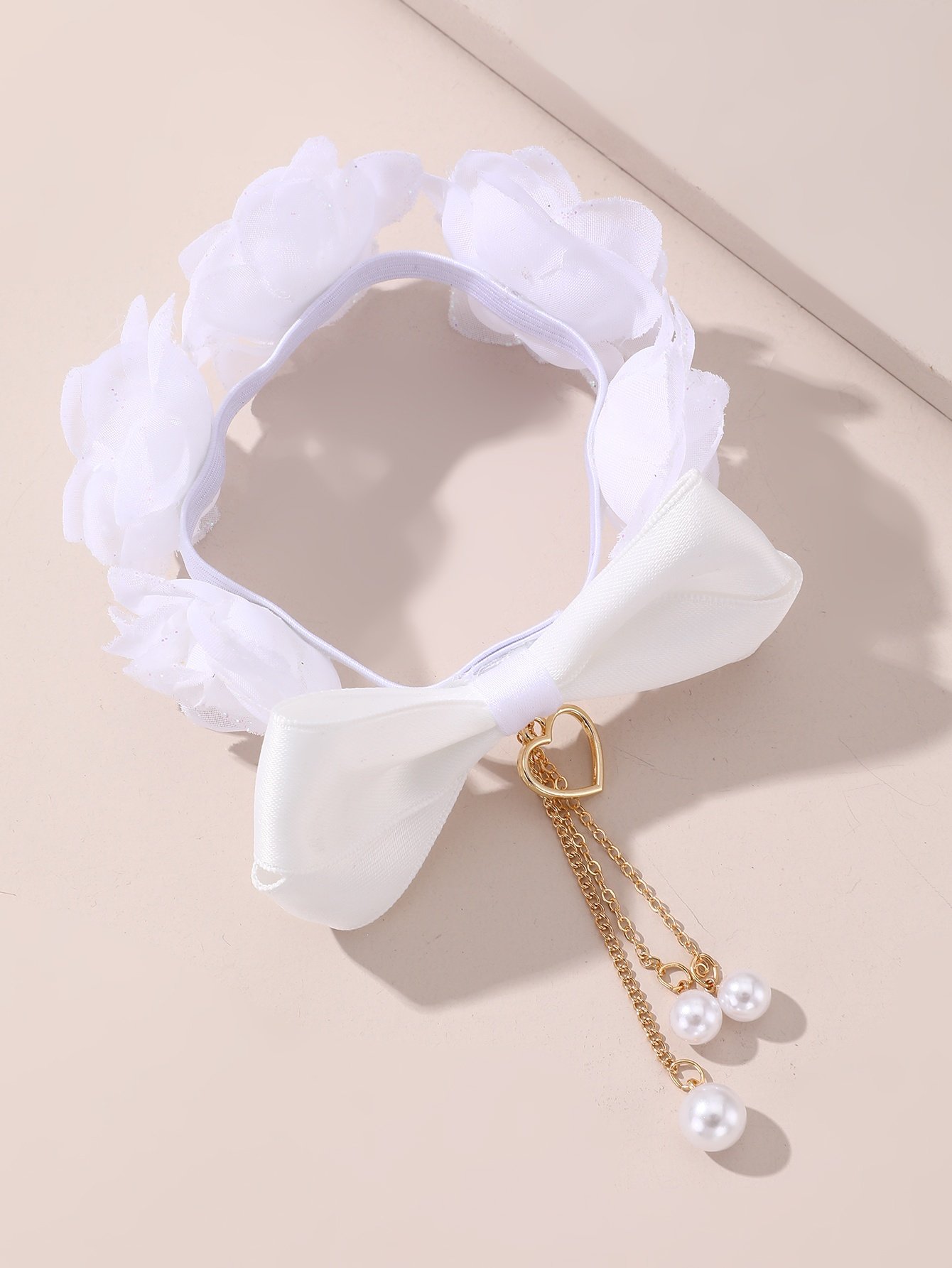 Girls White pearl Drop Bow Hair Tie
