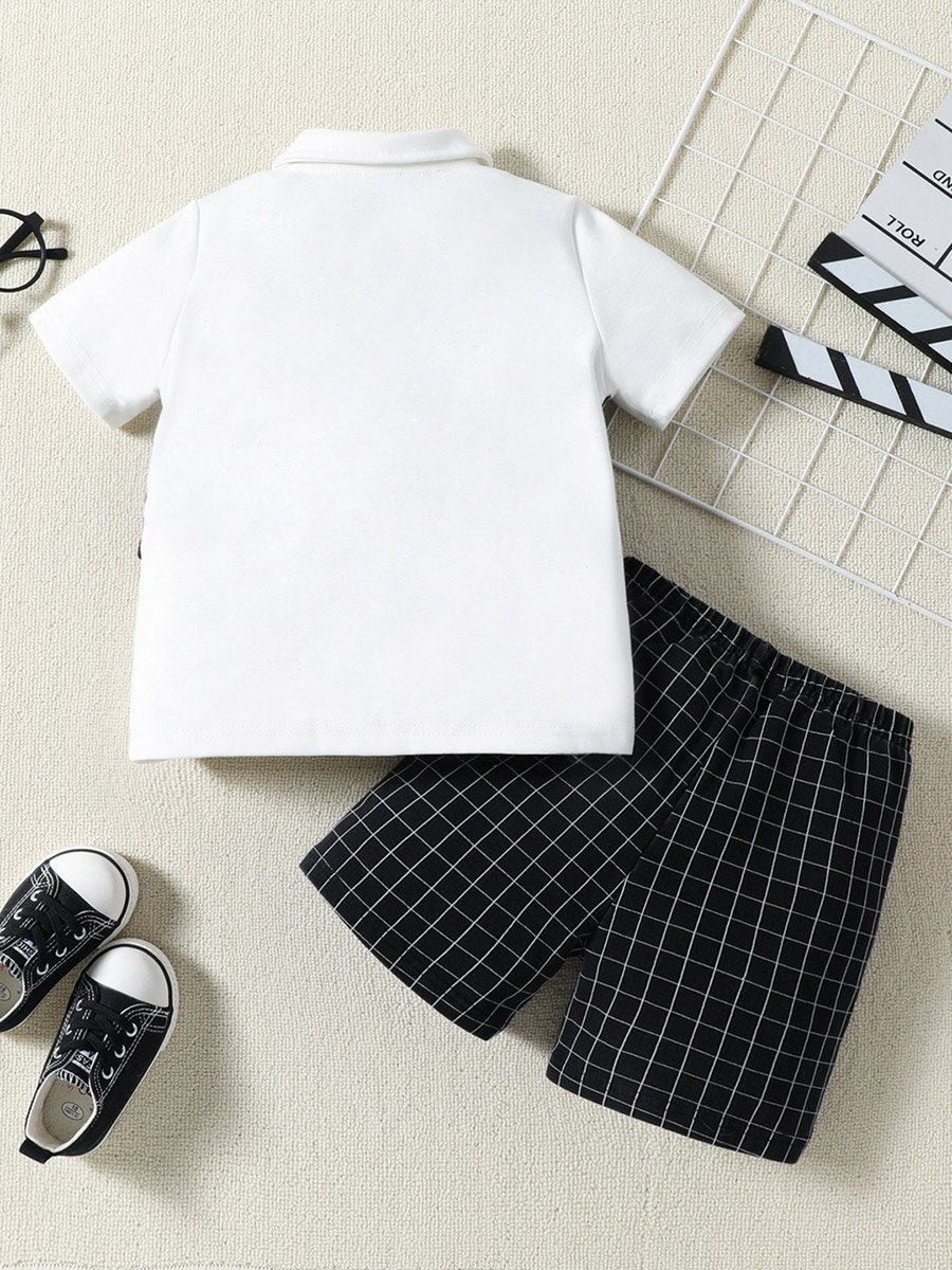 Boys Plaid Vest and Shorts Set with Bowtie