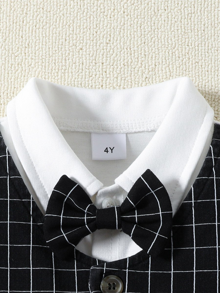 Boys Plaid Vest and Shorts Set with Bowtie