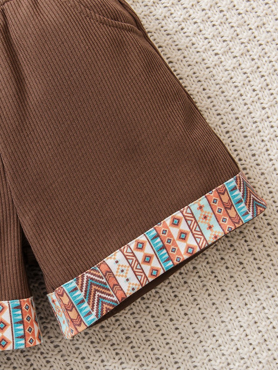 Boys Aztec Print Polo Shirt and Ribbed Shorts Set