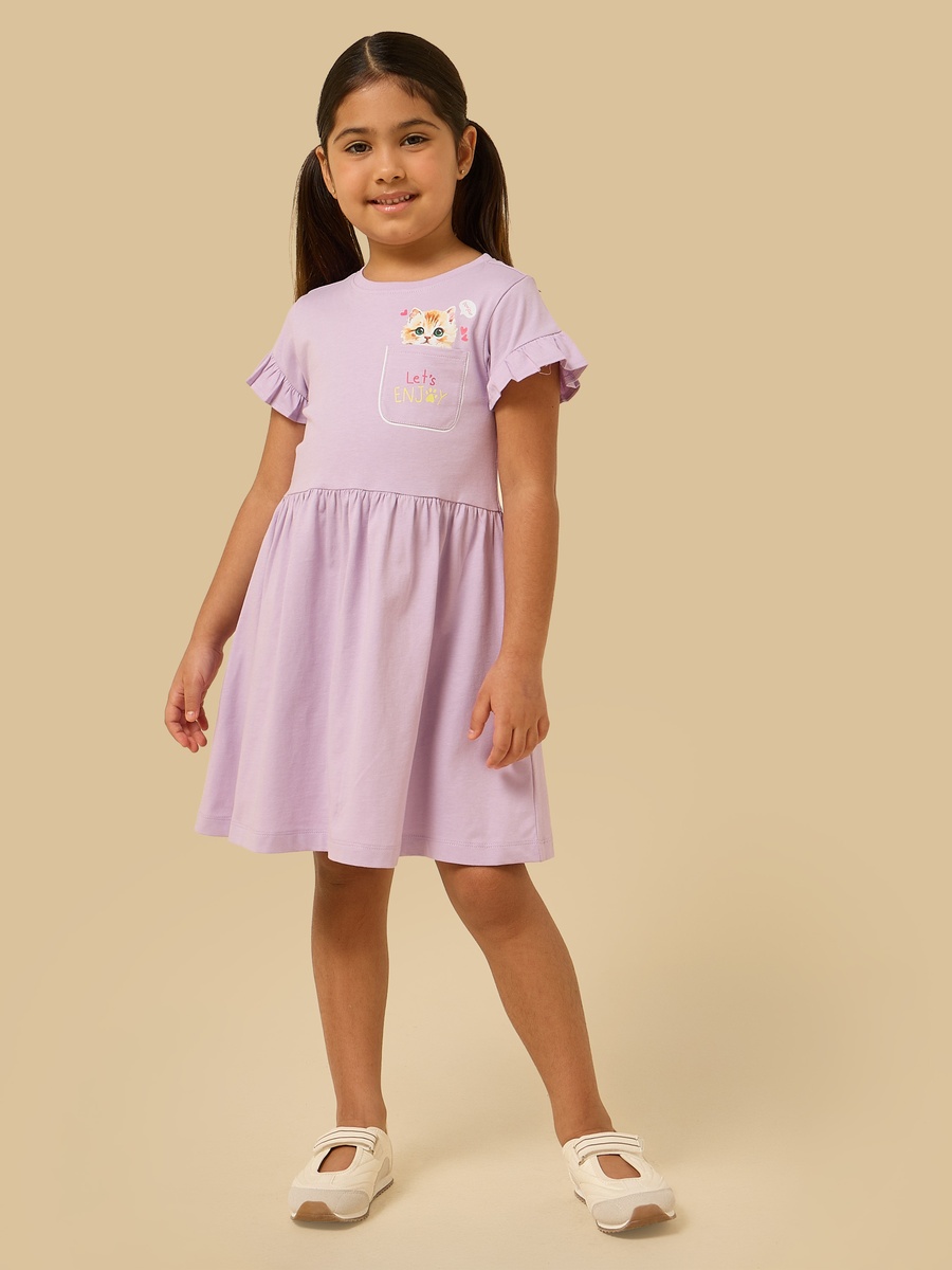Cat Print Fit and Flare Cotton Dress