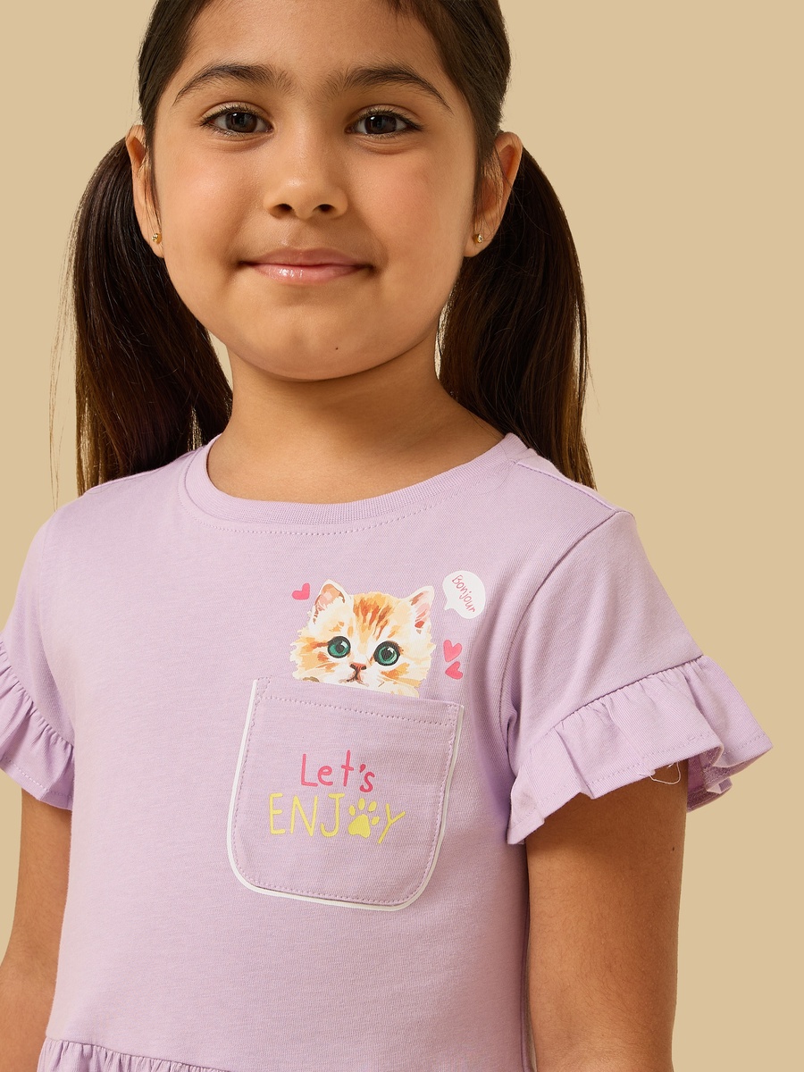 Cat Print Fit and Flare Cotton Dress