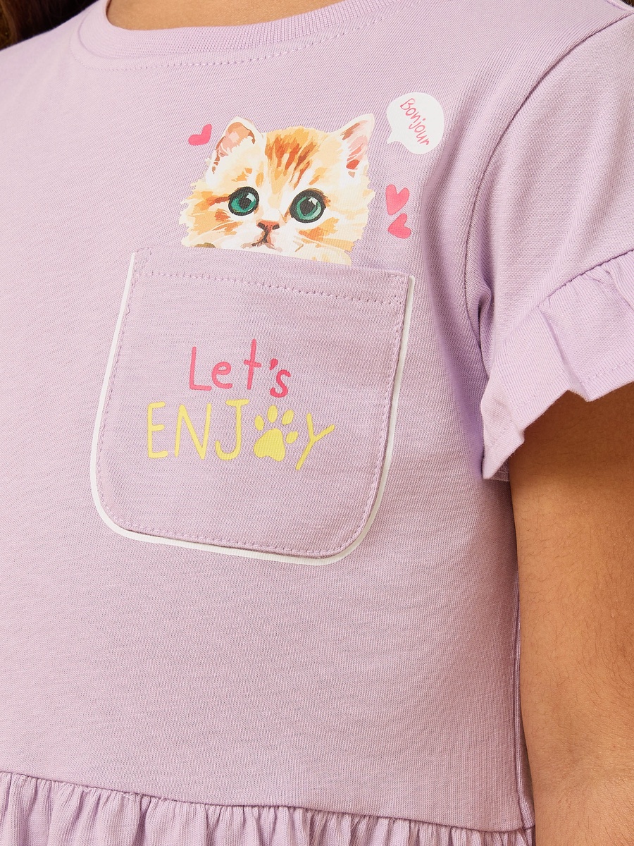 Cat Print Fit and Flare Cotton Dress