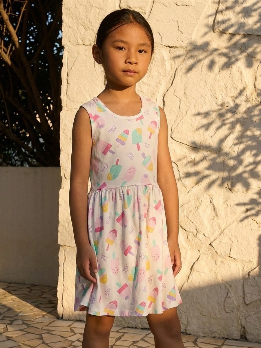 Ice Cream Print Sleeveless Cotton Dress