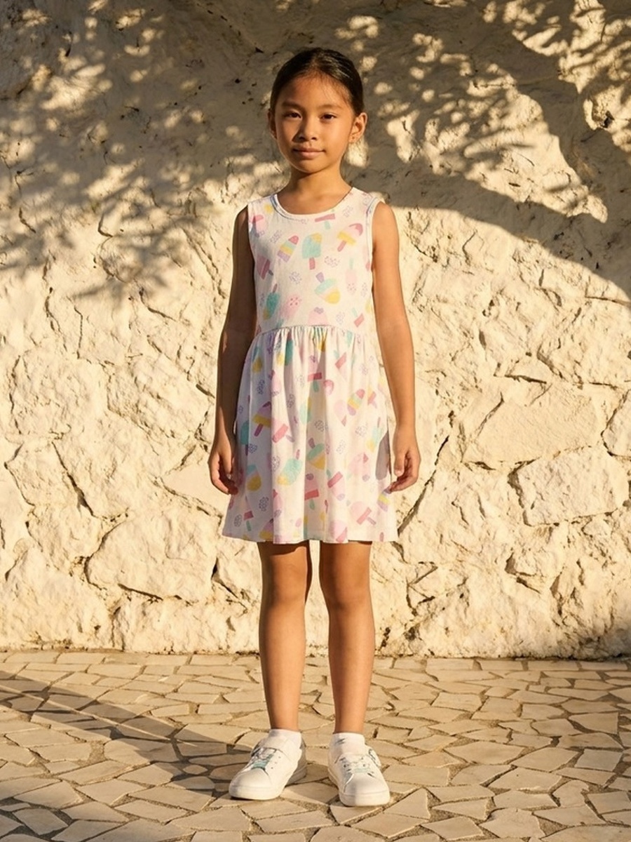 Ice Cream Print Sleeveless Cotton Dress