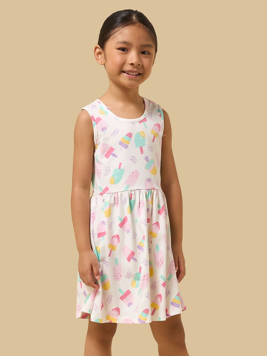 Ice Cream Print Sleeveless Cotton Dress