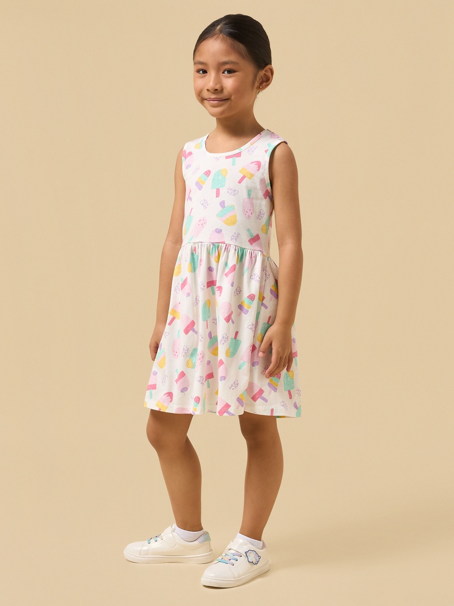 Ice Cream Print Sleeveless Cotton Dress