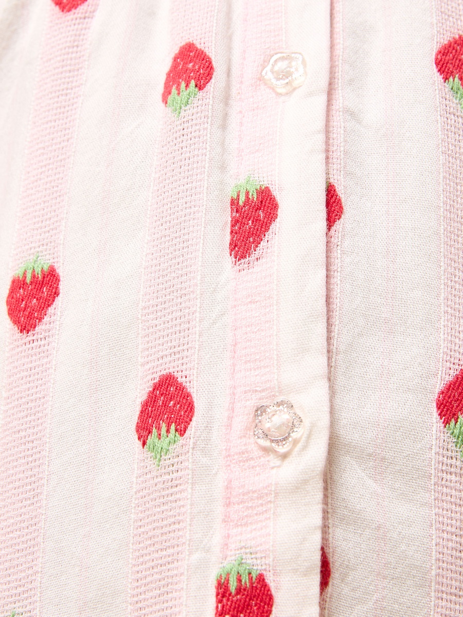 Strawberry Embroidered Drop Waist Tiered Dress
