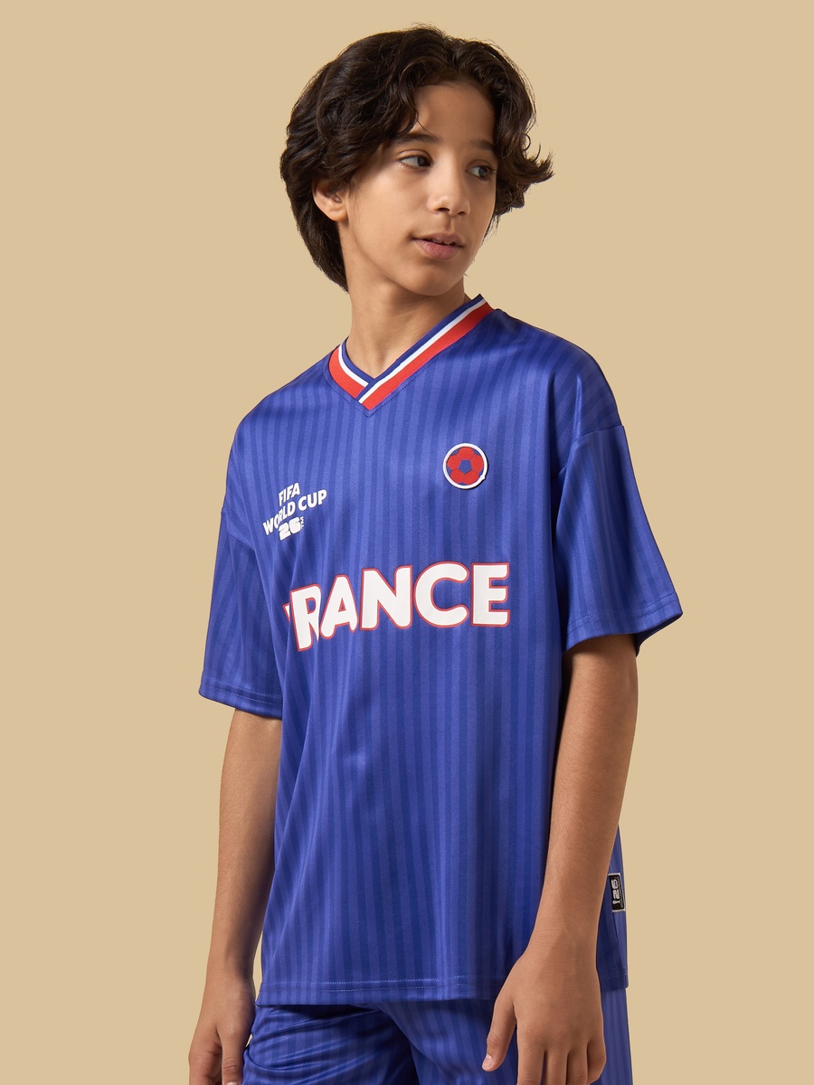 France Print V Neck T-Shirt