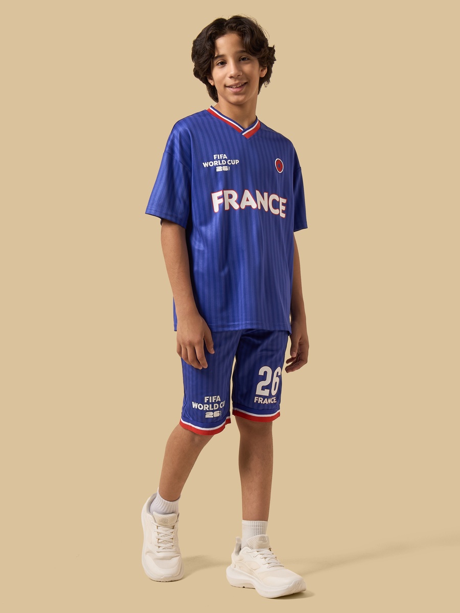 France Print V Neck T-Shirt