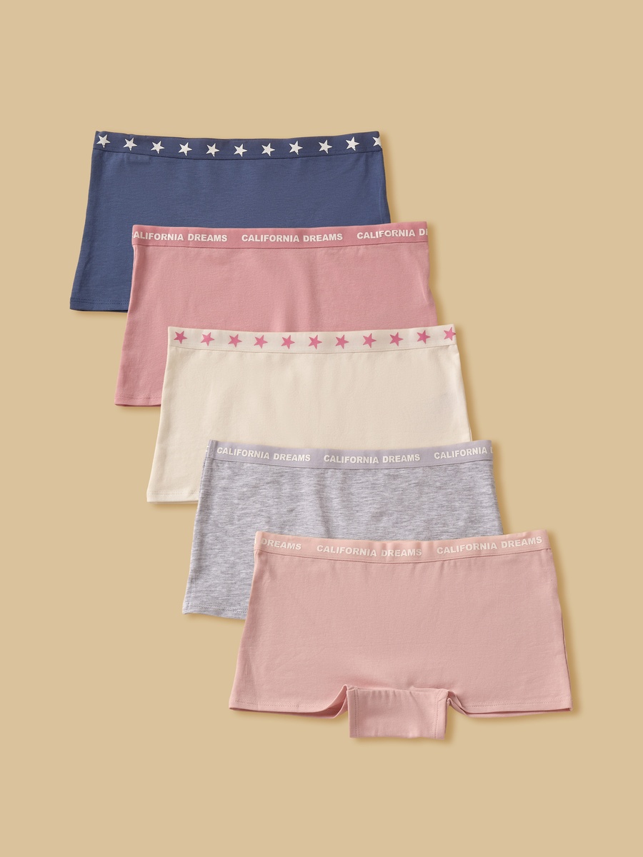 Pack of 5 - Printed Waistband Boyshorts