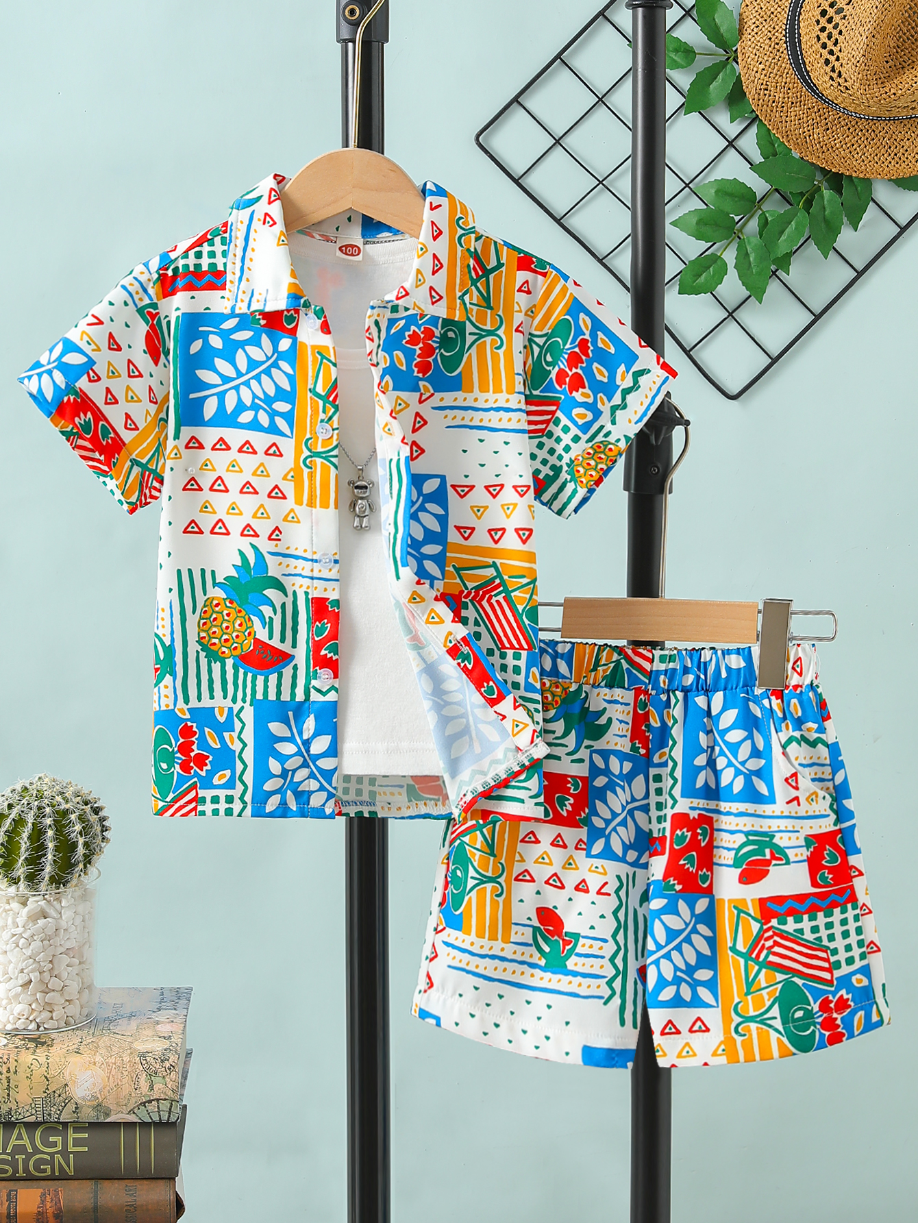 Boys Printed Short Sleeve Shirt and Shorts Set
