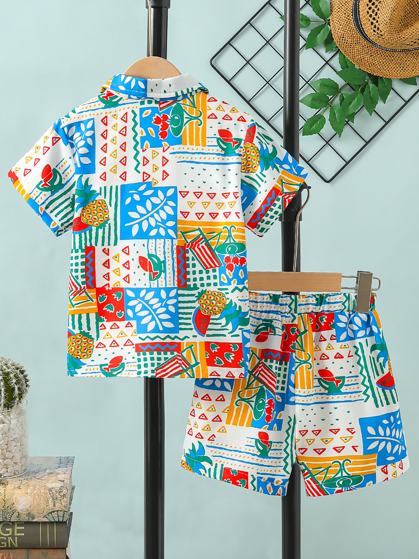 Boys Printed Short Sleeve Shirt and Shorts Set