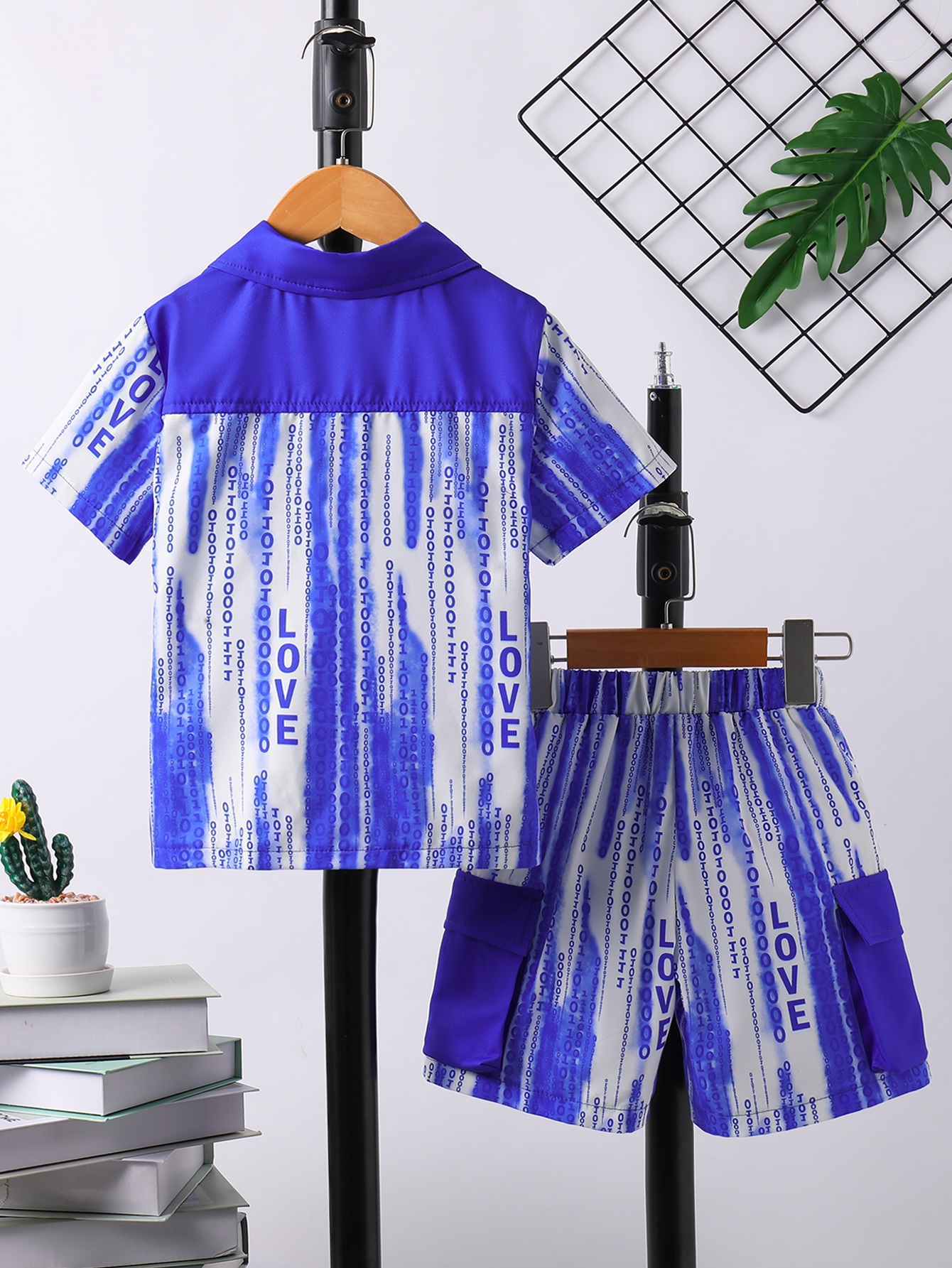 Boys Blue Printed Shirt and Shorts Set