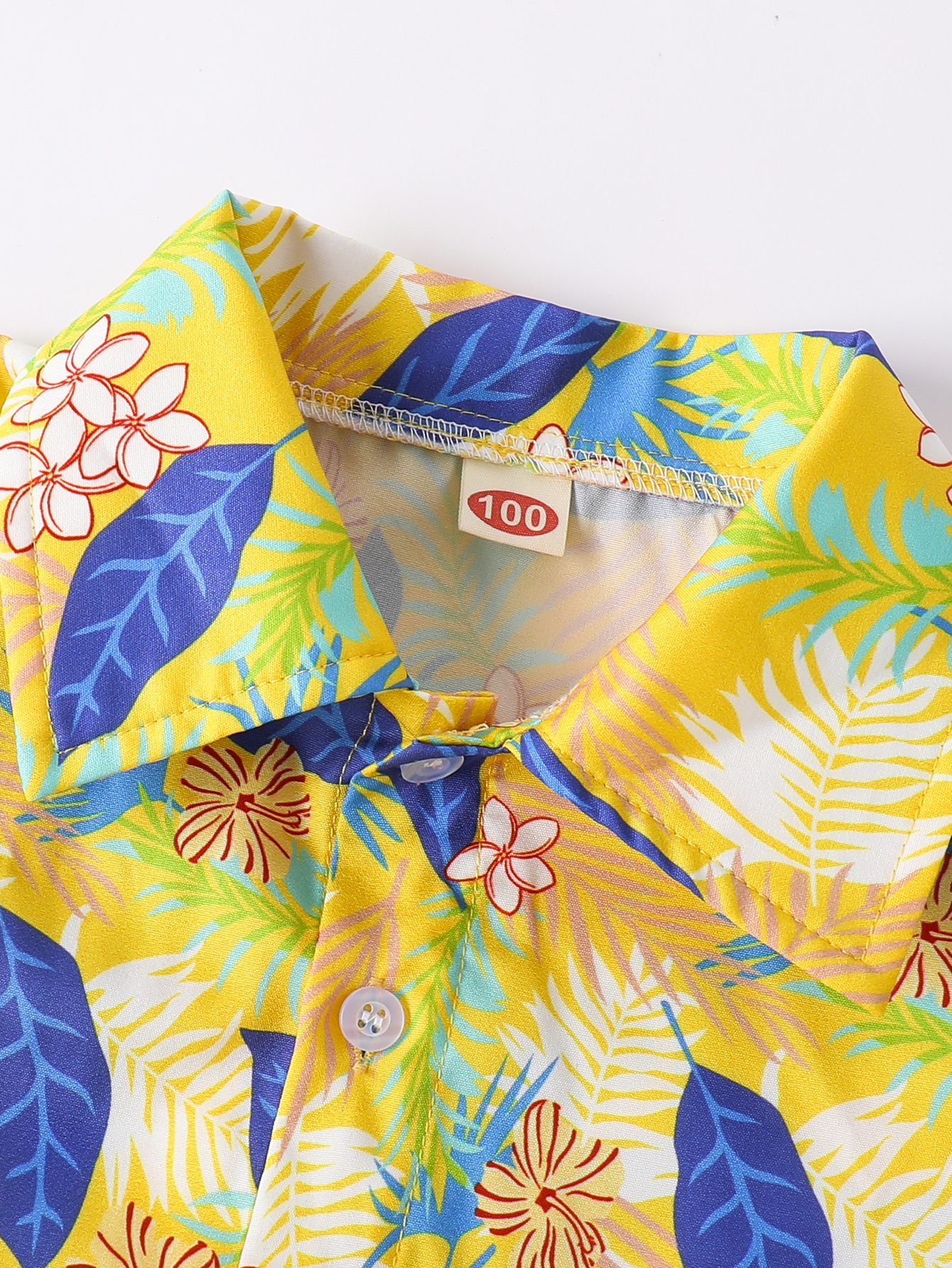 Boys Tropical Print Collared Shirt and Shorts Set