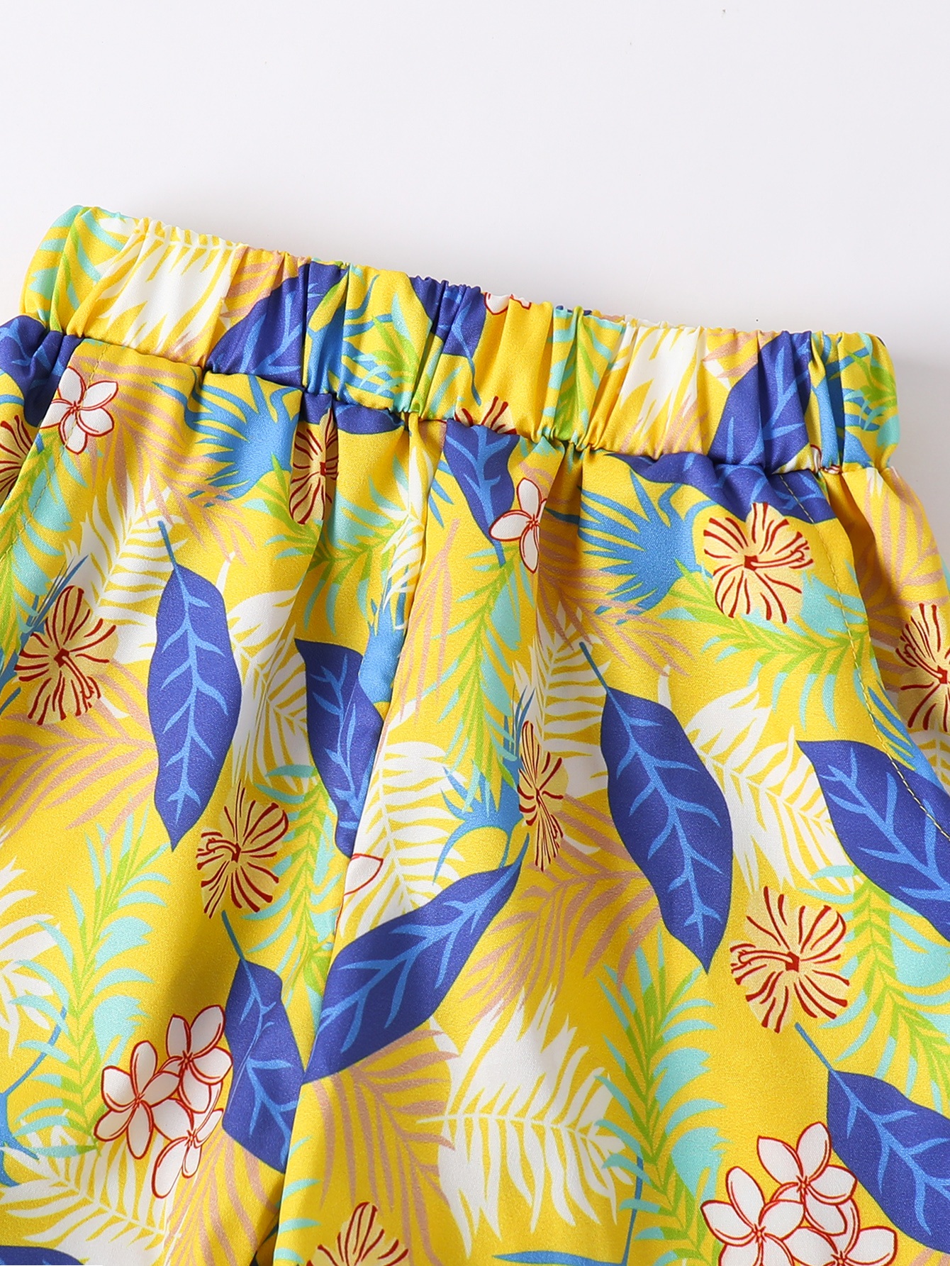 Boys Tropical Print Collared Shirt and Shorts Set