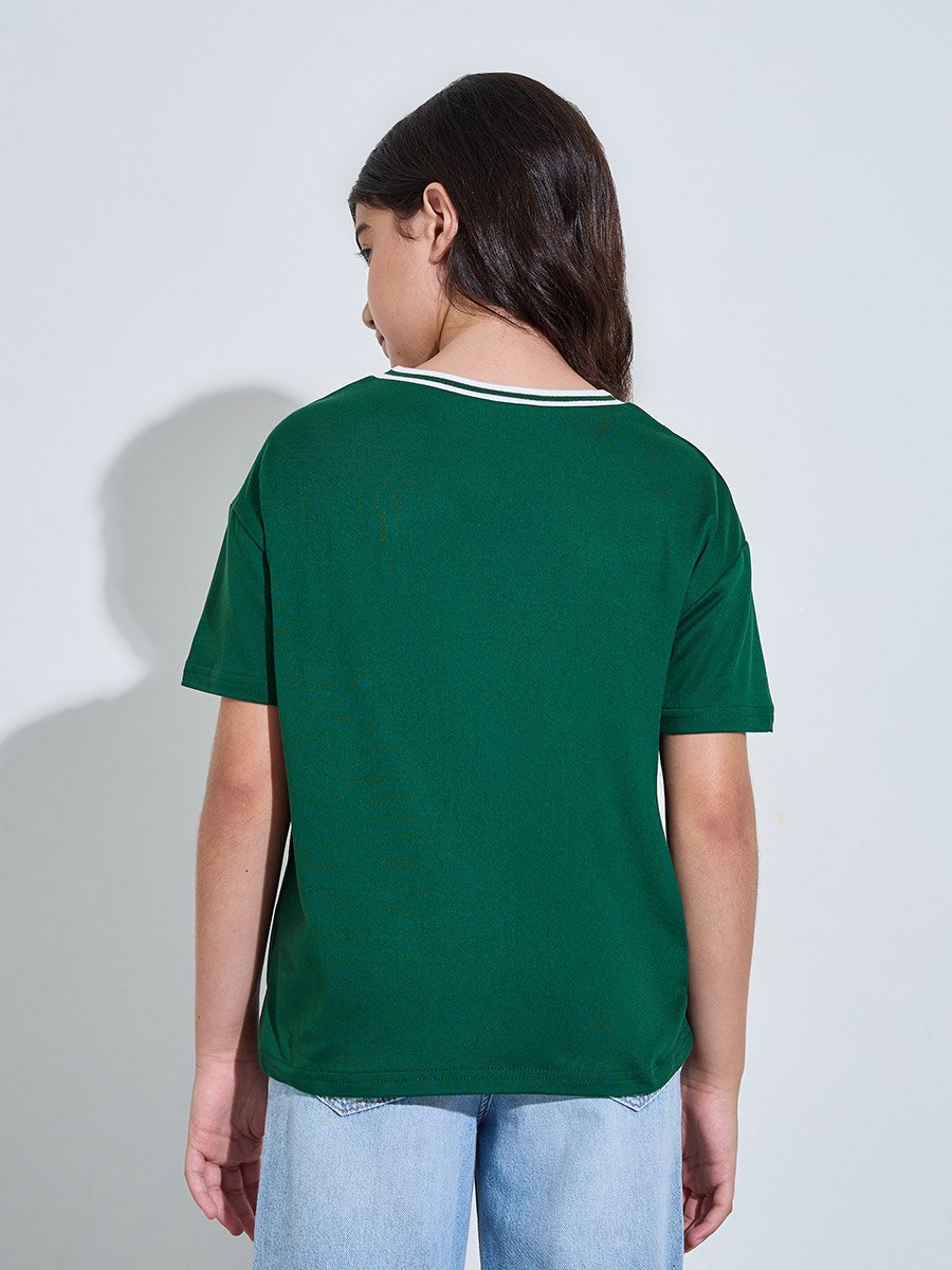 Teen Girls Oversized Drop Shoulder Embroidered T-Shirt