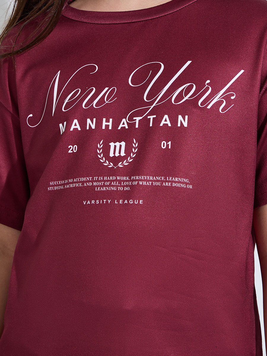 Teen Girls Oversized Burgundy Colorado Print T-Shirt