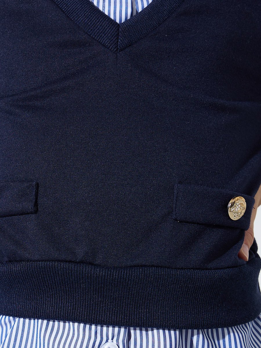 Girls Button Detail Sweatshirt with Mock Shirt Detail