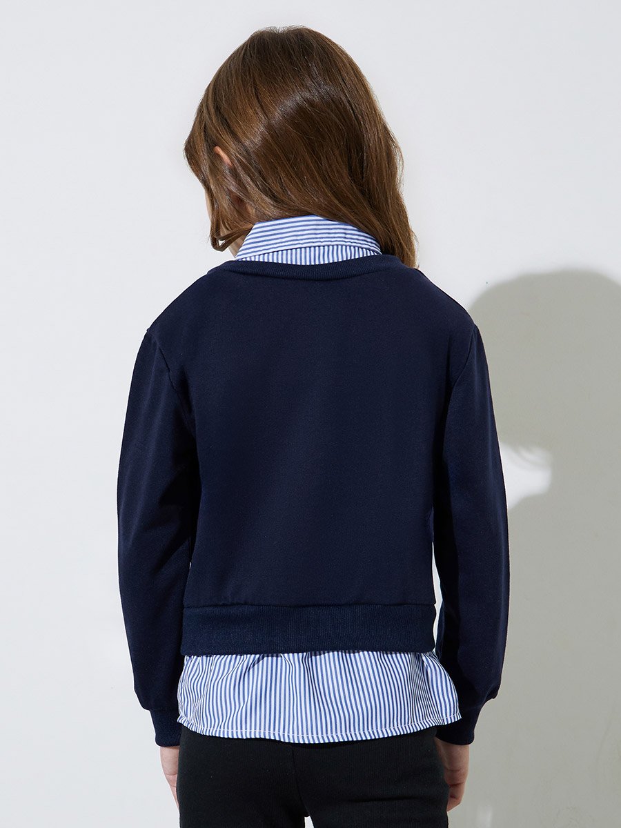 Girls Button Detail Sweatshirt with Mock Shirt Detail