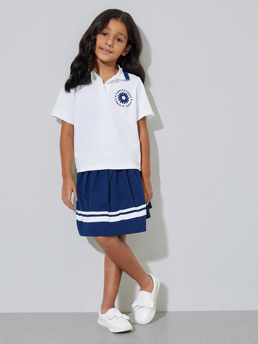 Girls Polo T-Shirt and Striped Skirt Set