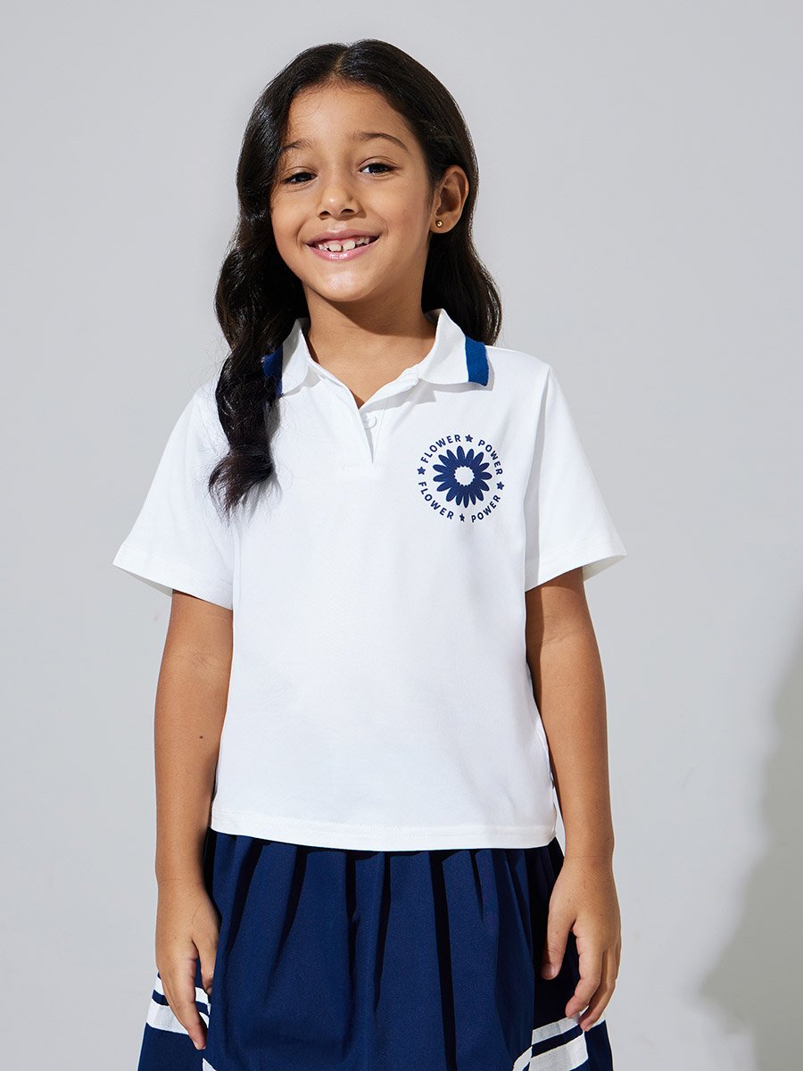 Girls Polo T-Shirt and Striped Skirt Set