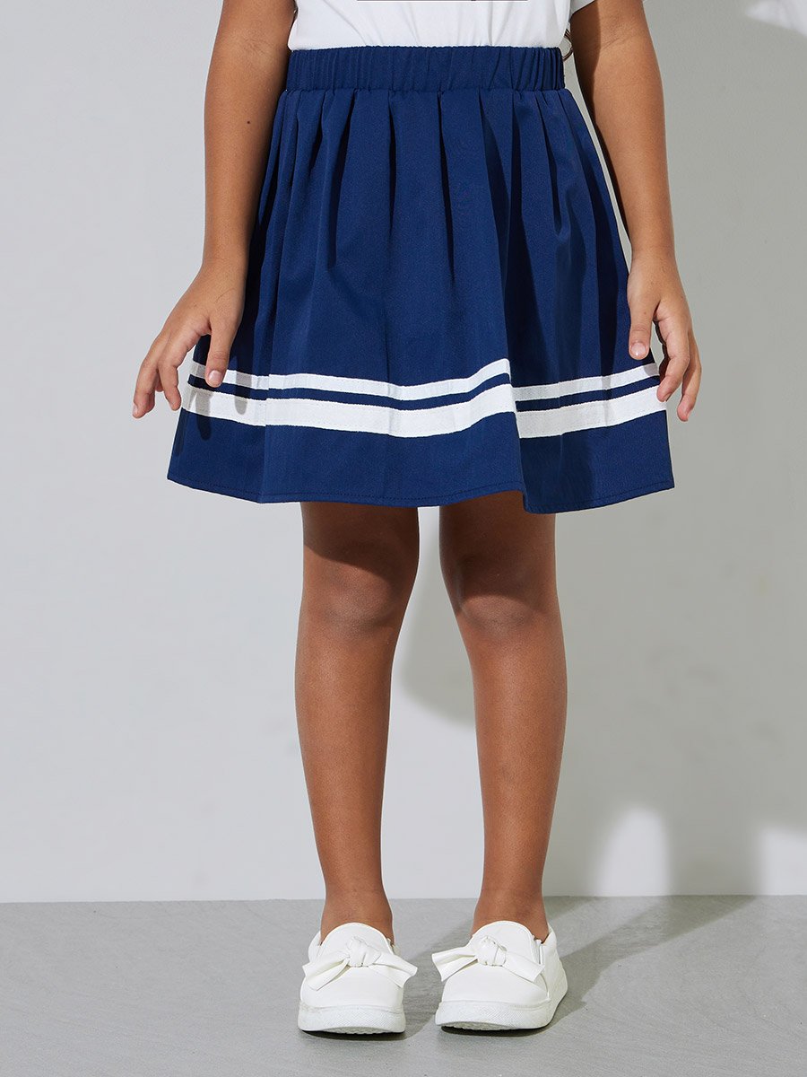 Girls Polo T-Shirt and Striped Skirt Set