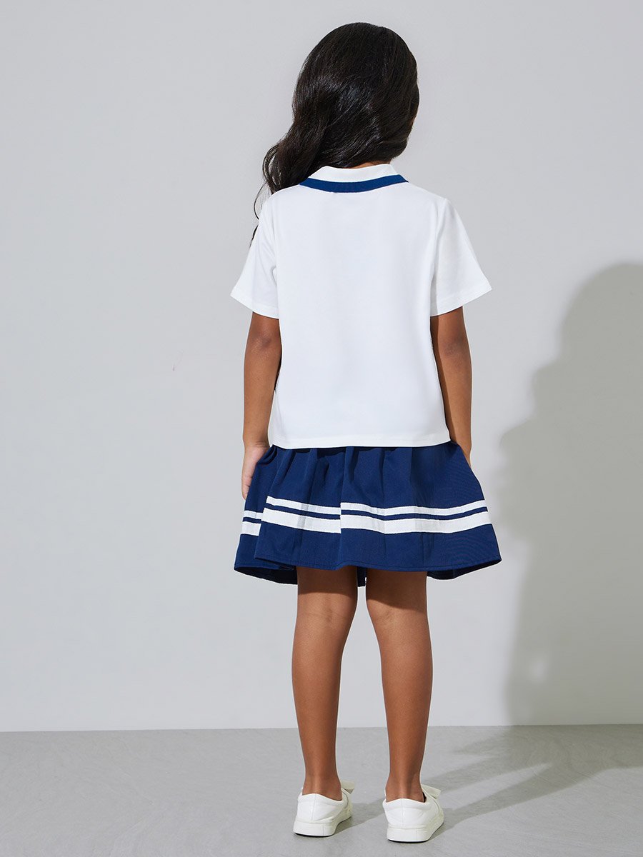 Girls Polo T-Shirt and Striped Skirt Set