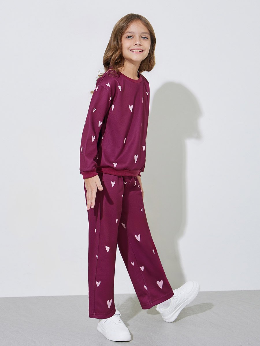 Girls All Over Heart Print Oversized Sweatshirt and Joggers Set