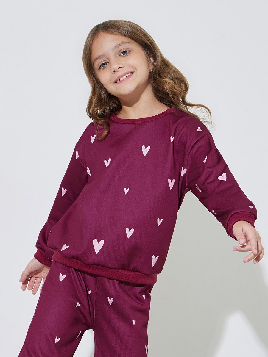 Girls All Over Heart Print Oversized Sweatshirt and Joggers Set