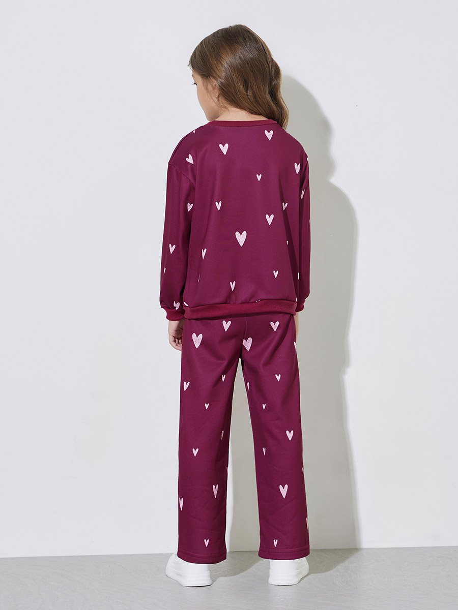 Girls All Over Heart Print Oversized Sweatshirt and Joggers Set