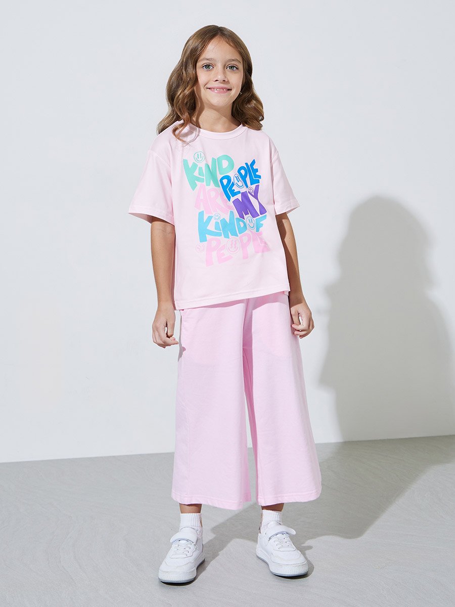 Girls Pink Graphic Print Oversized T-Shirt
