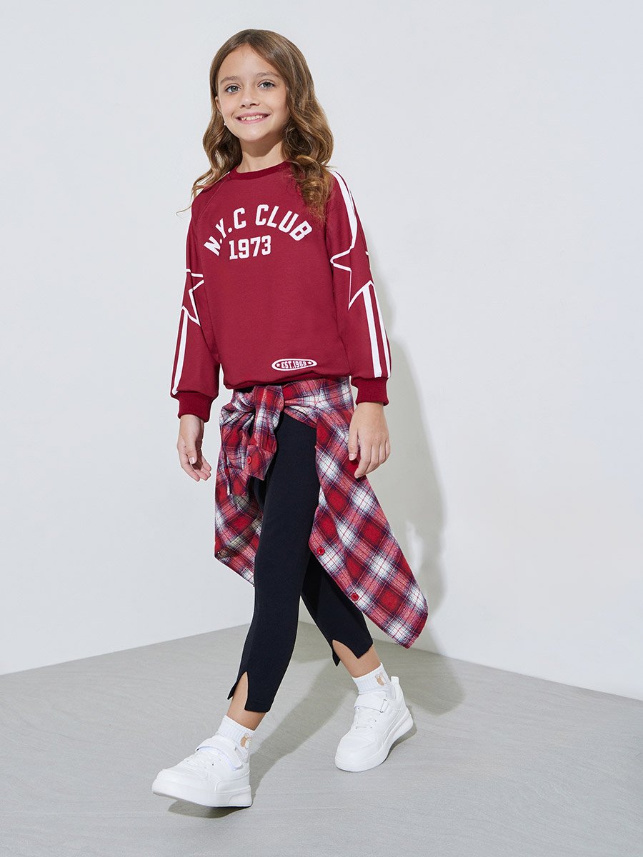 Girls Red Graphic Print Oversized Sweatshirt