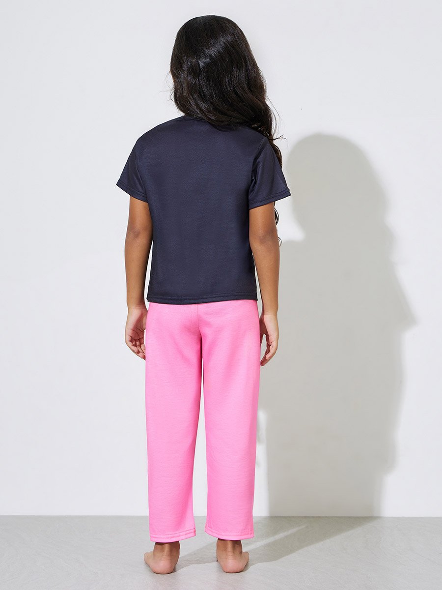 Girls Printed T-Shirt and Solid Pyjama Set