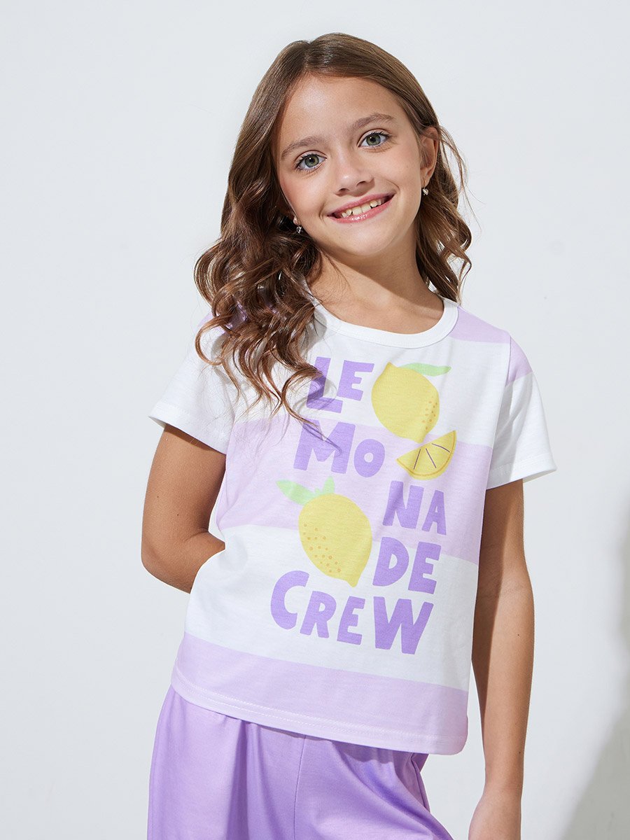 Girls Lilac Graphic Print T-Shirt and Cuffed Pants Pyjama Set